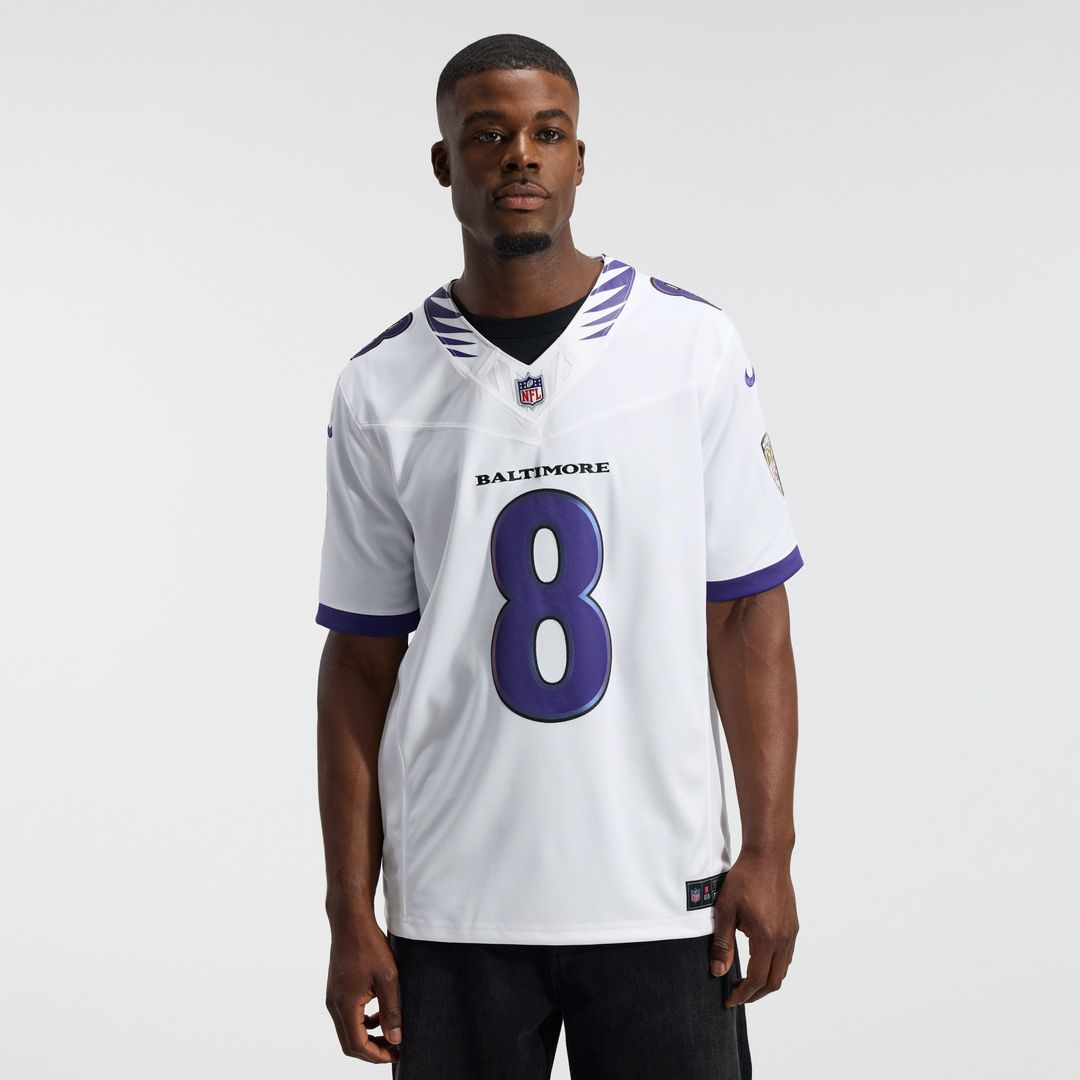 Men's Baltimore Ravens Lamar Jackson White Vapor F.U.S.E. Stitched
