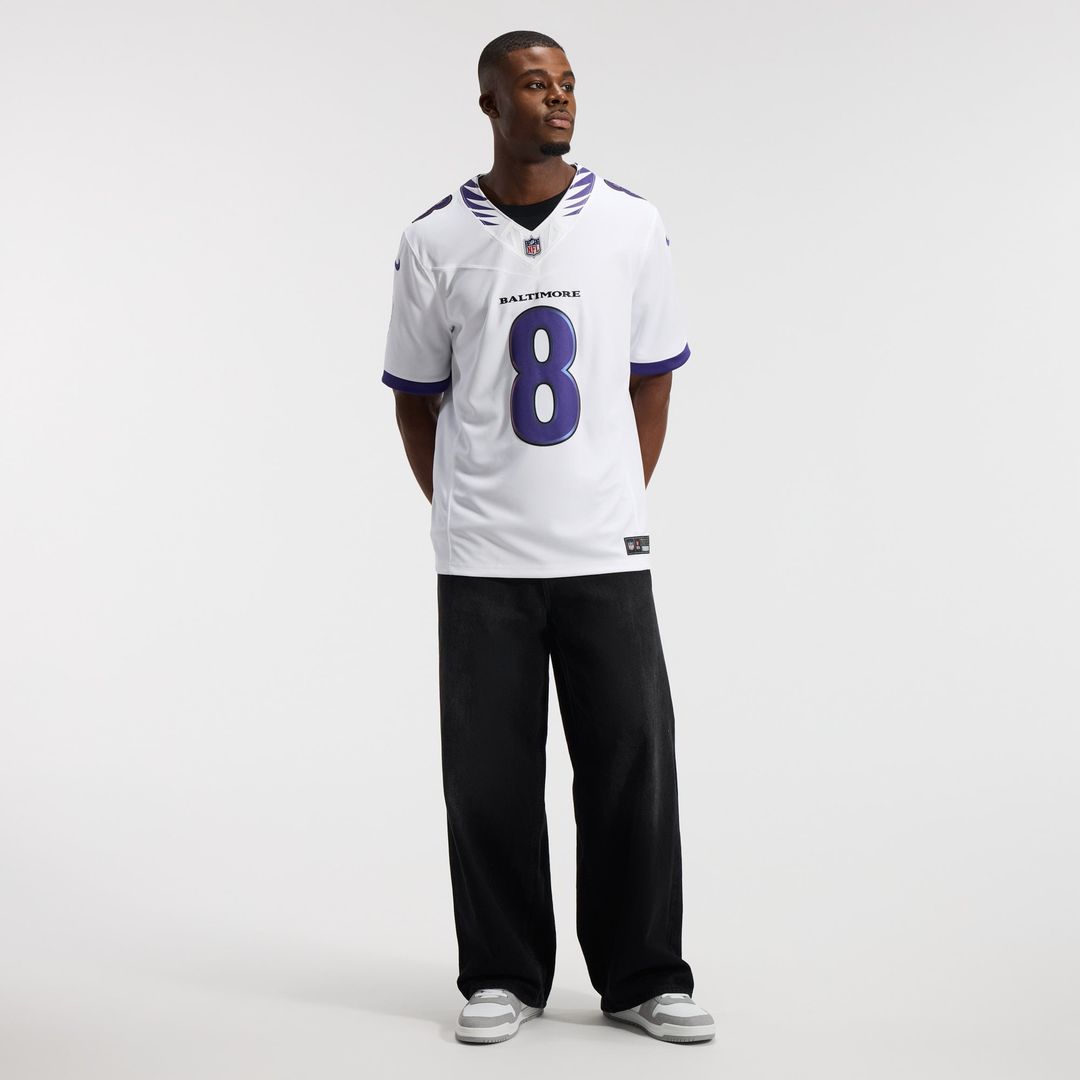 Men's Baltimore Ravens Lamar Jackson White Vapor F.U.S.E. Stitched