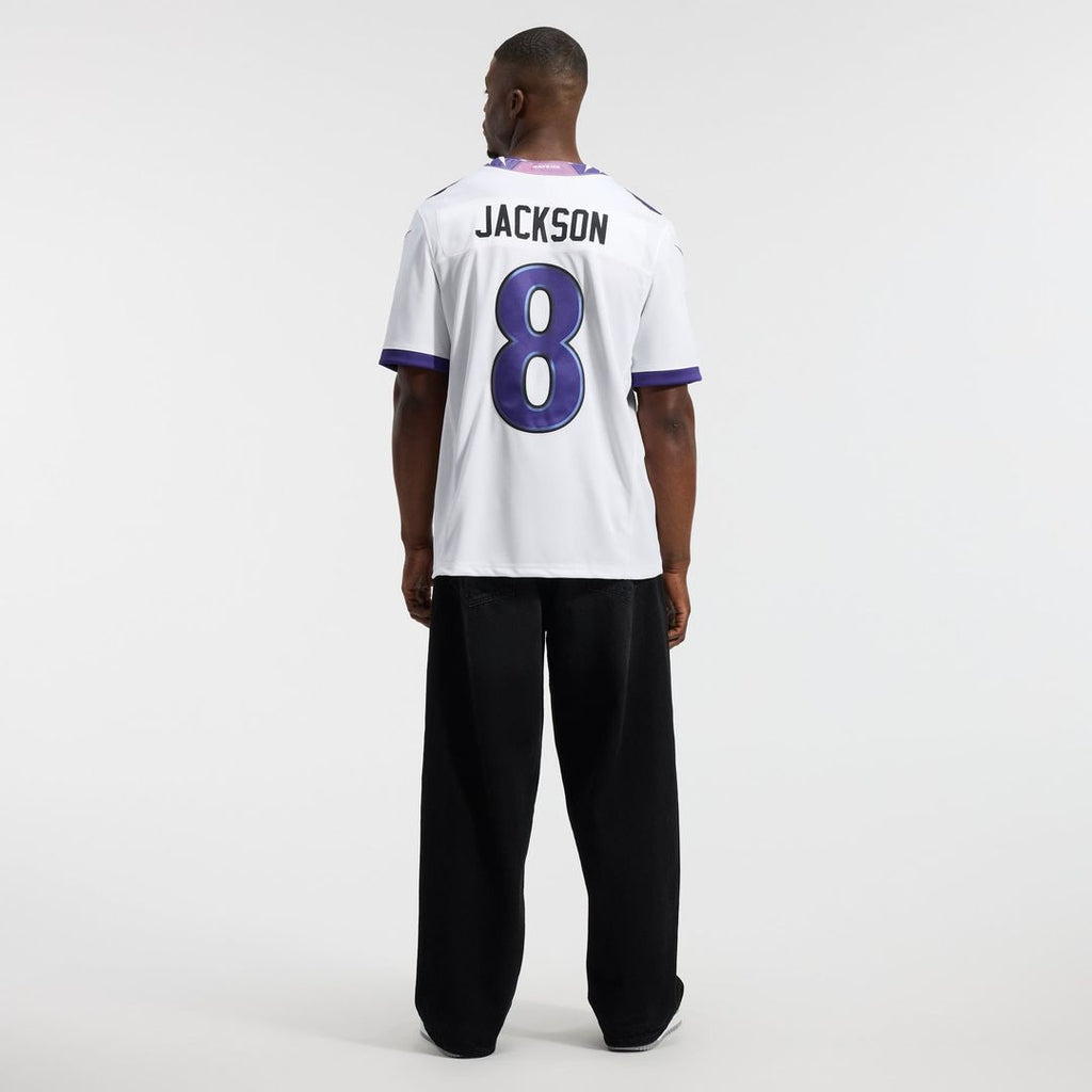 Men's Baltimore Ravens Lamar Jackson White Vapor F.U.S.E. Stitched