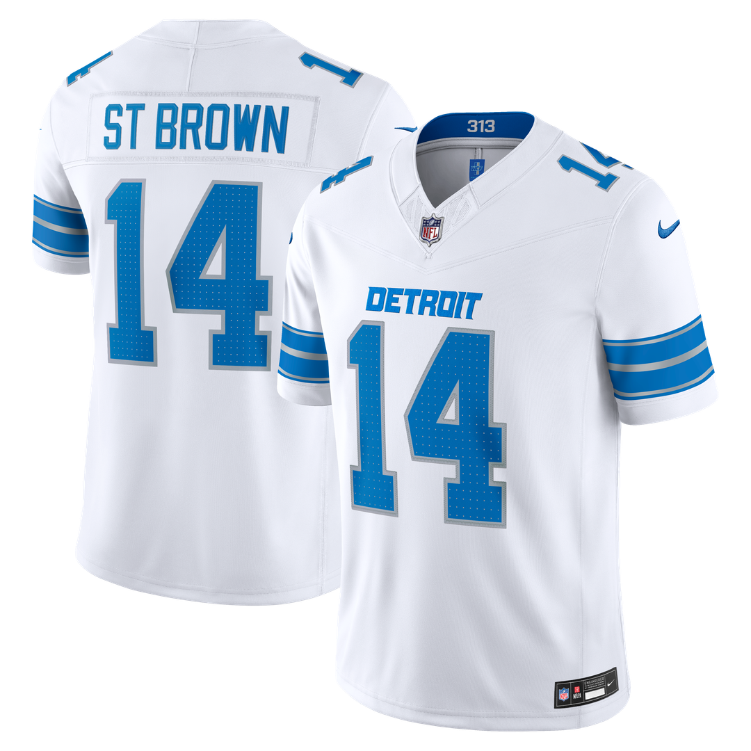 Men's Detroit Lions Amon-Ra St. Brown White Vapor F.U.S.E. Stitched