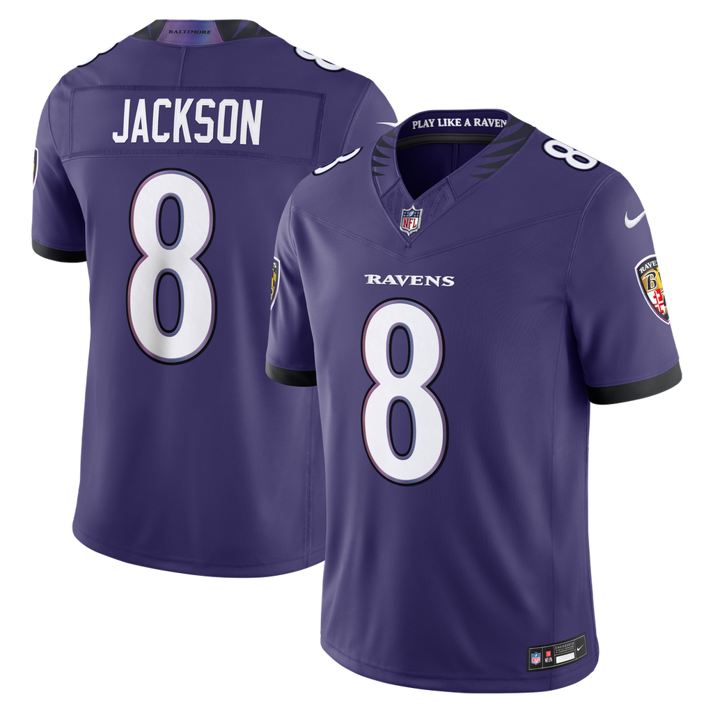 Men's Baltimore Ravens Lamar Jackson White Vapor F.U.S.E. Stitched