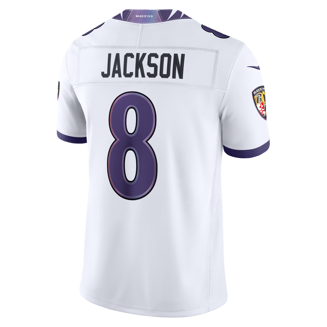 Men's Baltimore Ravens Lamar Jackson White Vapor F.U.S.E. Stitched