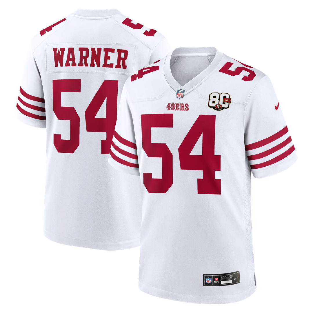 Men's San Francisco 49ers Fred Warner White 80th Anniversary